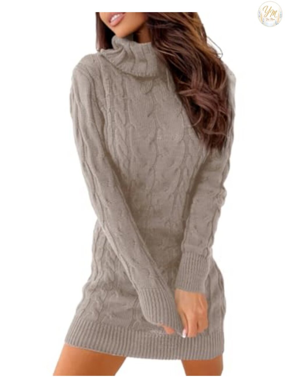 Women's Cable Knit Turtleneck Long Sleeve Sweater Dress Slim Fit Pullover